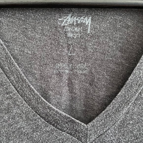 Stüssy Dark Grey V-Neck T-Shirt - Picture 2 of 3